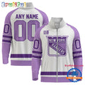 NHL New York Rangers Special Hockey Fight Cancer Standing Neck Zipper Jacket