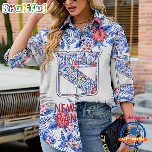 NHL New York Rangers Special Hockey Team Hawaiian Design Women’s Casual Shirt