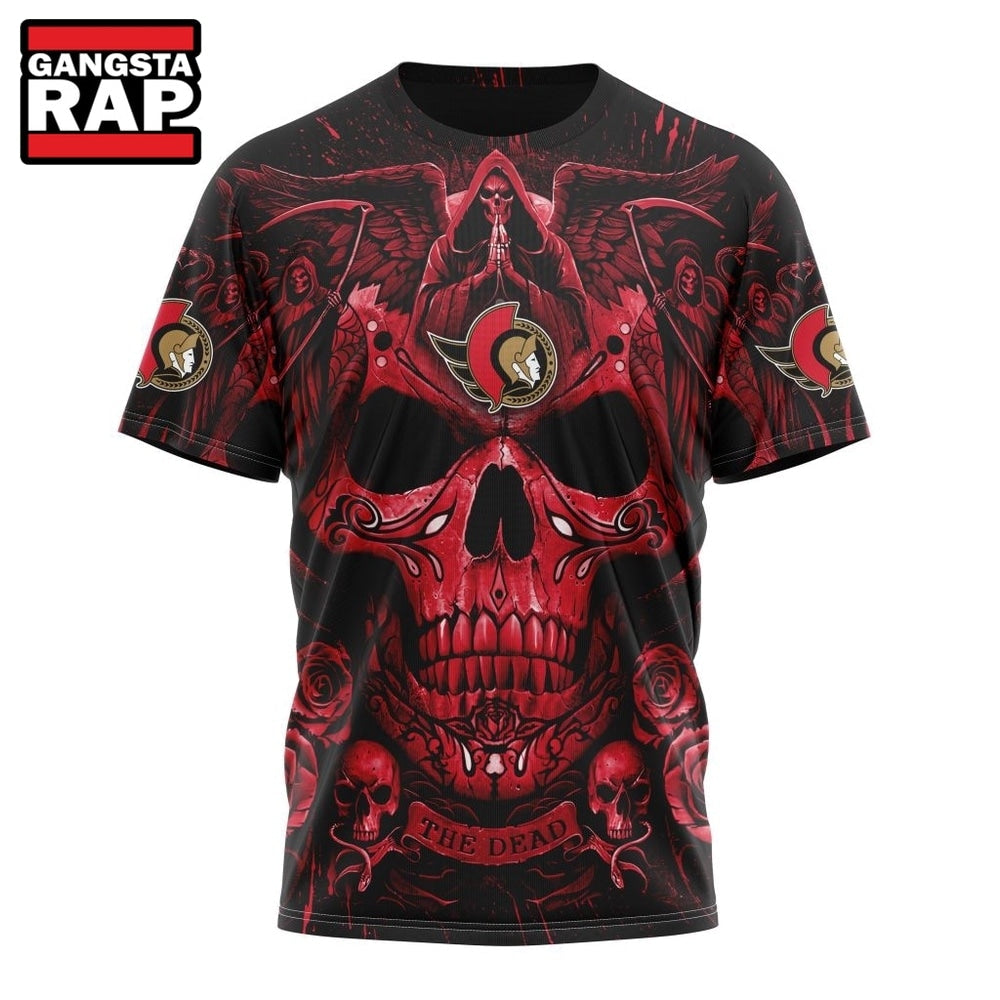 NHL Ottawa Senators Special Design Halloween With Skull Art Hoodie, T Shirt