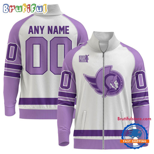 NHL Ottawa Senators Special Hockey Fight Cancer Standing Neck Zipper Jacket