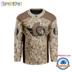 NHL Ottawa Senators Special Veterans Military Desert Camouflage Design Hockey Jersey
