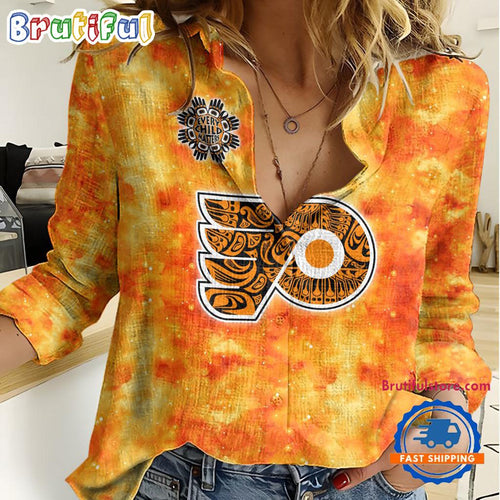 NHL Philadelphia Flyers Hockey Team Orange Design Women’s Casual Shirt