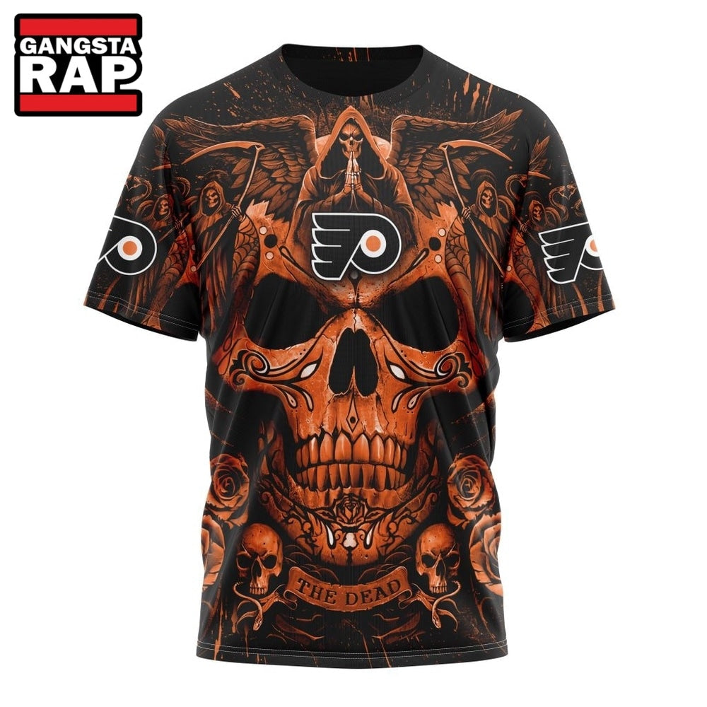 NHL Philadelphia Flyers Special Design Halloween With Skull Art Hoodie, T Shirt