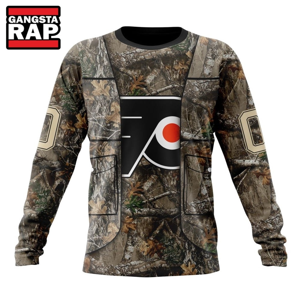 NHL Philadelphia Flyers Specialized Unisex Vest Kits With Realtree Camo Hoodie, T Shirt