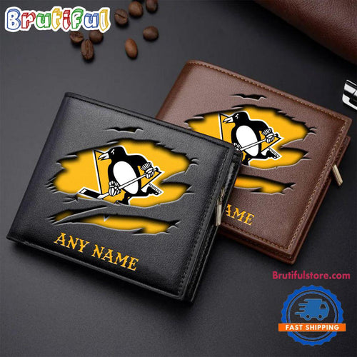 NHL Pittsburgh Penguins Custom Name Wallet, Hockey Team Design Men’s Wallet