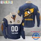 NHL Pittsburgh Penguins Hockey Team Custom Name And Number Buttoned Collar Sweatshirt