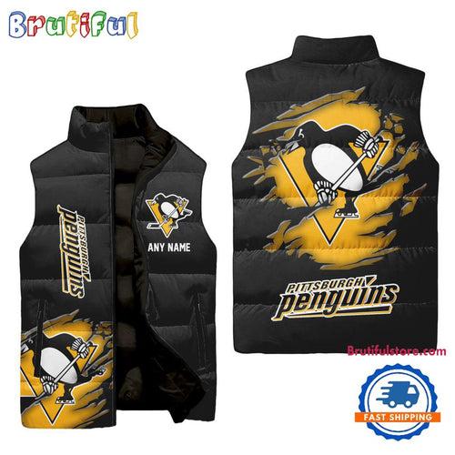 NHL Pittsburgh Penguins Personalized Hockey Logo Team Sleeveless Puffer Jacket