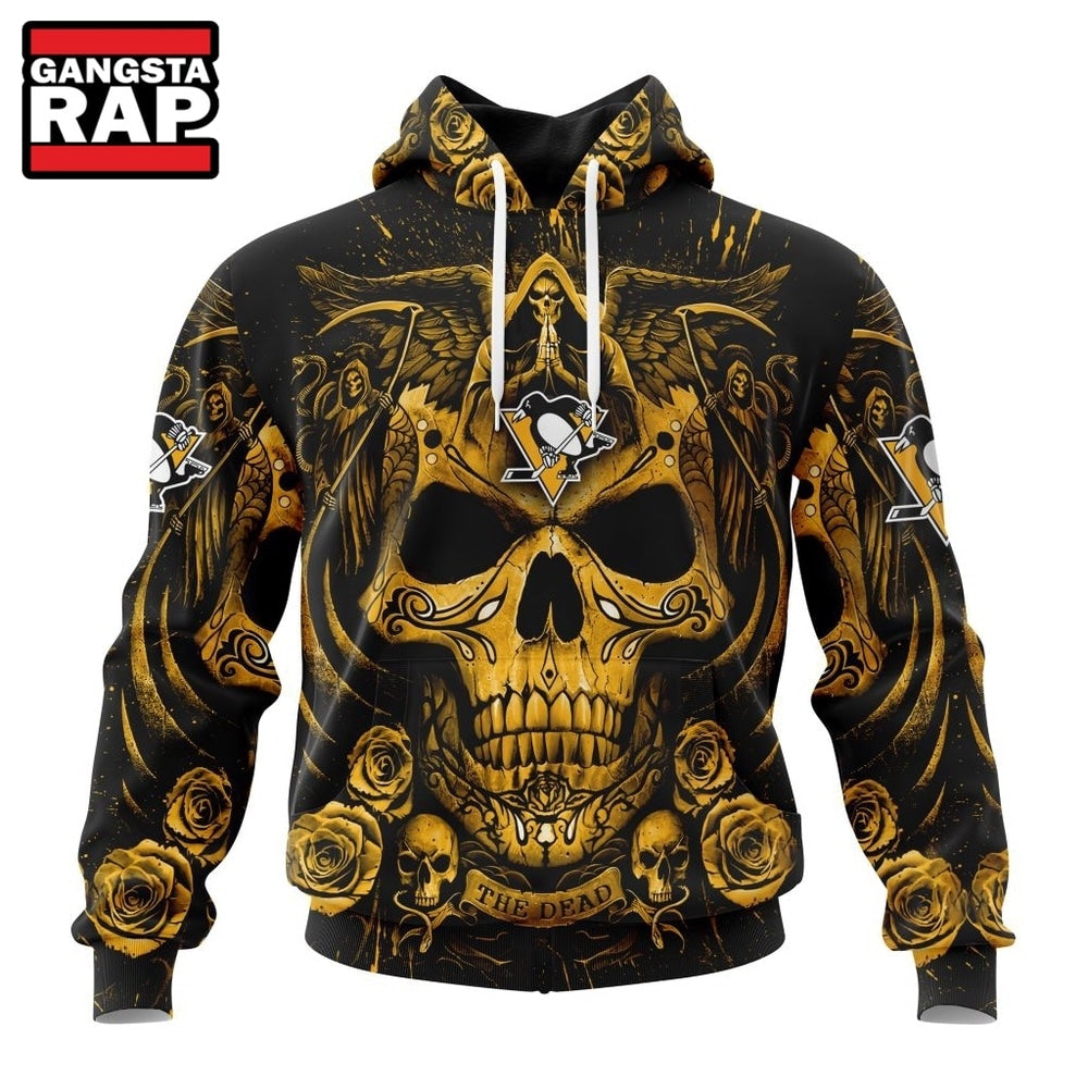 NHL Pittsburgh Penguins Special Design Halloween With Skull Art Hoodie, T Shirt