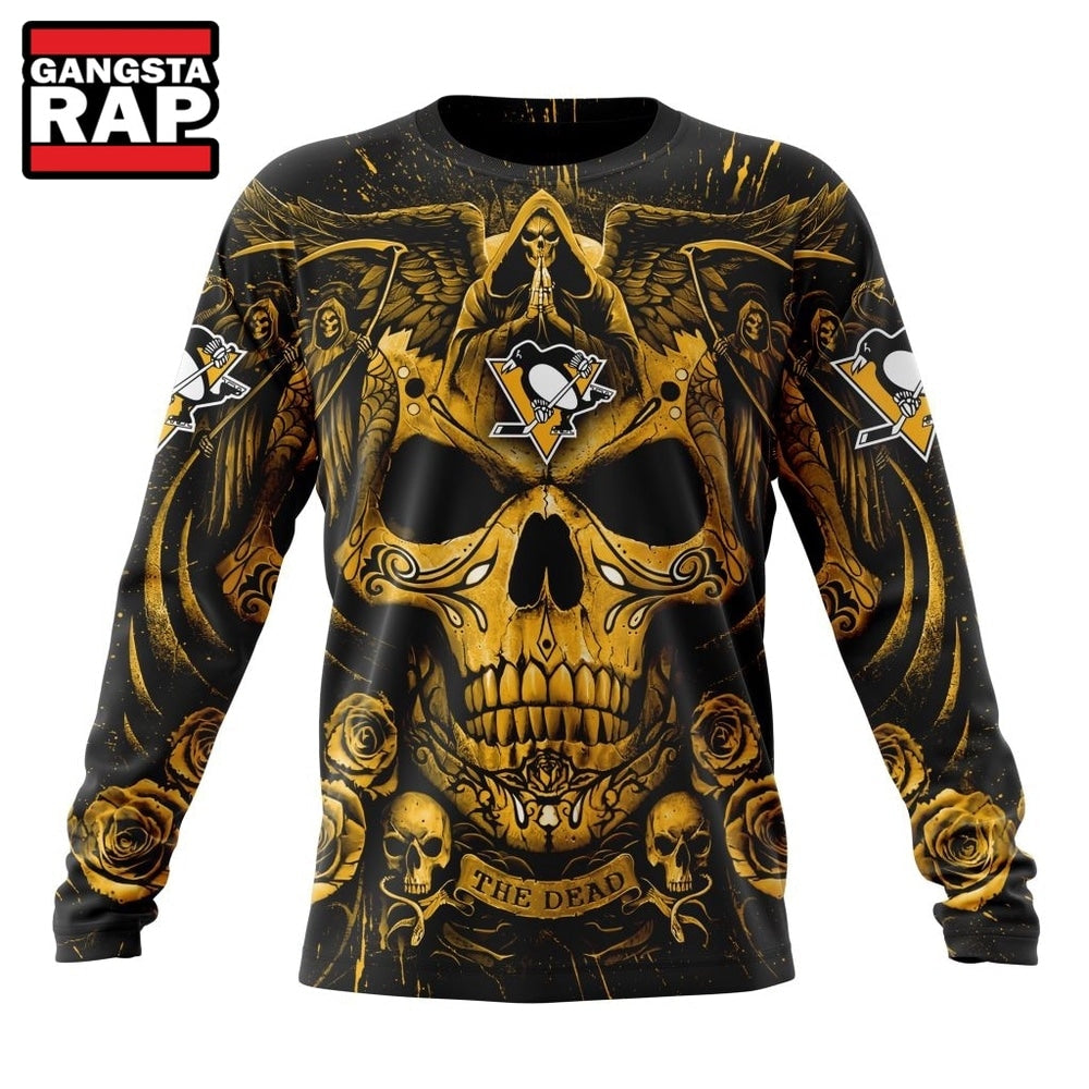 NHL Pittsburgh Penguins Special Design Halloween With Skull Art Hoodie, T Shirt