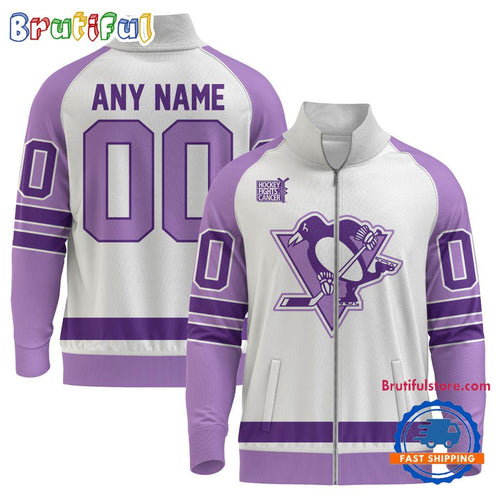 NHL Pittsburgh Penguins Special Hockey Fight Cancer Standing Neck Zipper Jacket