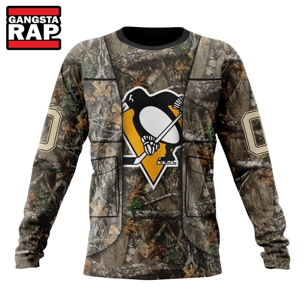 NHL Pittsburgh Penguins Specialized Unisex Vest Kits With Realtree Camo Hoodie, T Shirt