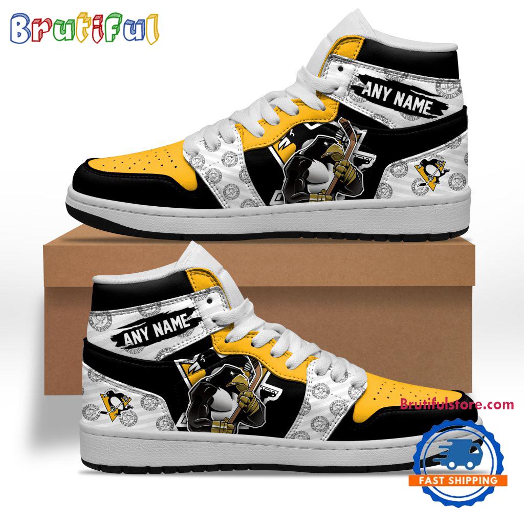 NHL Pittsburgh Penguins Team Mascot Design Air Jordan 1 Hightop Shoes