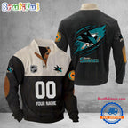 NHL San Jose Sharks Hockey Team Custom Name And Number Buttoned Collar Sweatshirt