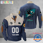 NHL San Jose Sharks Hockey Team Custom Name And Number Buttoned Collar Sweatshirt