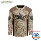 NHL San Jose Sharks Special Veterans Military Desert Camouflage Design Hockey Jersey