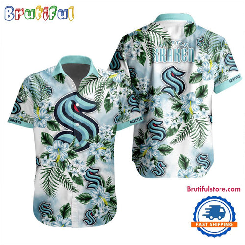NHL Seattle Kraken Hockey Tropical Flower Hawaiian Design Button Shirt