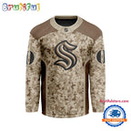NHL Seattle Kraken Special Veterans Military Desert Camouflage Design Hockey Jersey