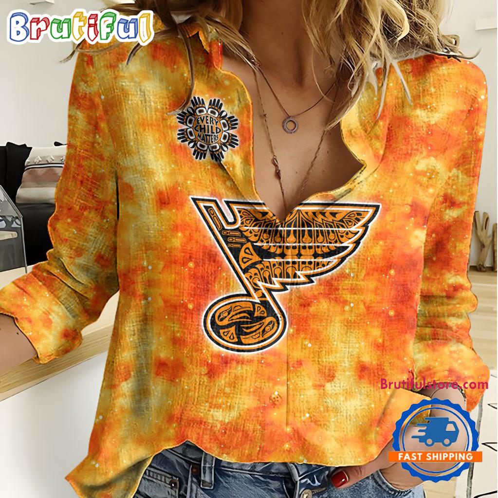NHL St. Louis Blues Hockey Team Orange Design Women’s Casual Shirt