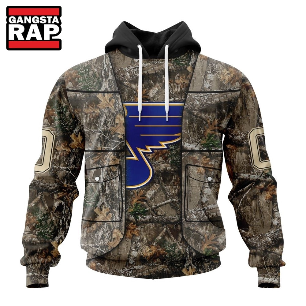 NHL St. Louis Blues Specialized Unisex Vest Kits With Realtree Camo Hoodie, T Shirt