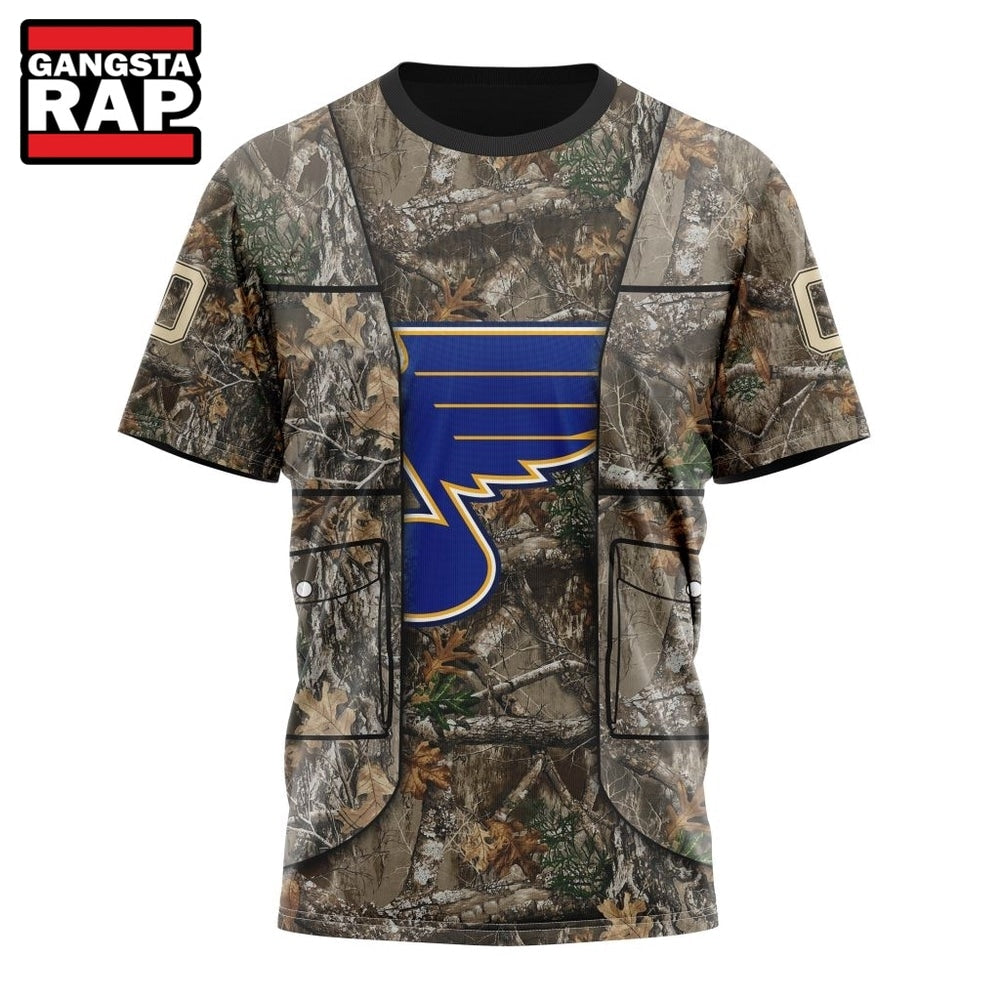 NHL St. Louis Blues Specialized Unisex Vest Kits With Realtree Camo Hoodie, T Shirt