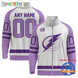 NHL Tampa Bay Lightning Special Hockey Fight Cancer Standing Neck Zipper Jacket