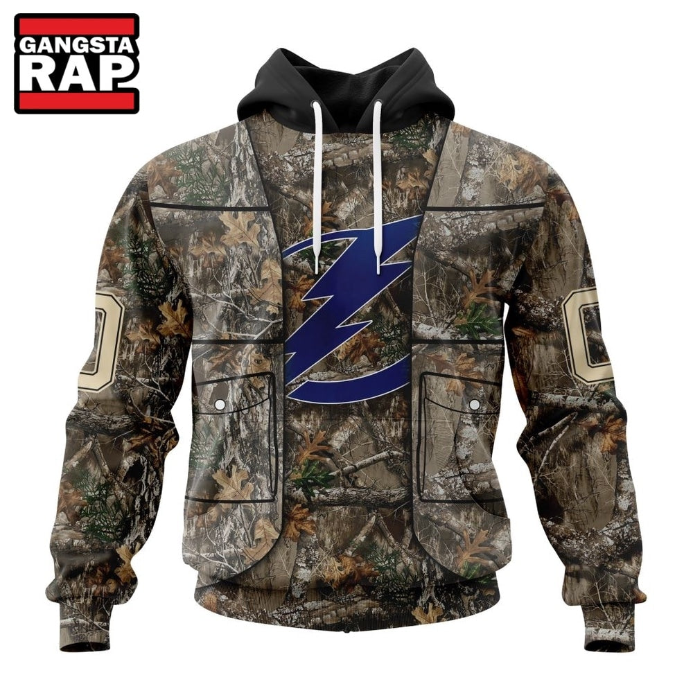 NHL Tampa Bay Lightning Specialized Unisex Vest Kits With Realtree Camo Hoodie, T Shirt
