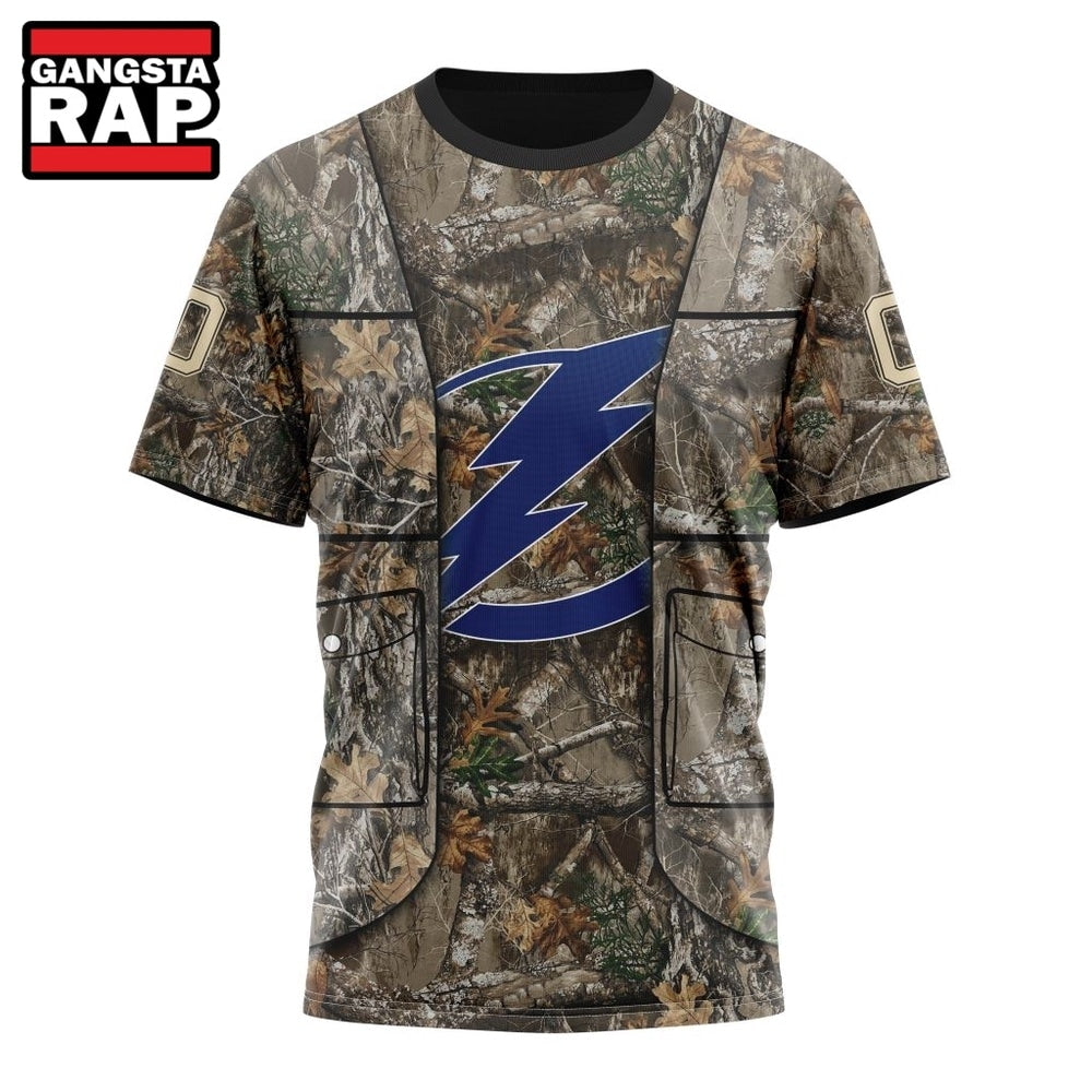 NHL Tampa Bay Lightning Specialized Unisex Vest Kits With Realtree Camo Hoodie, T Shirt
