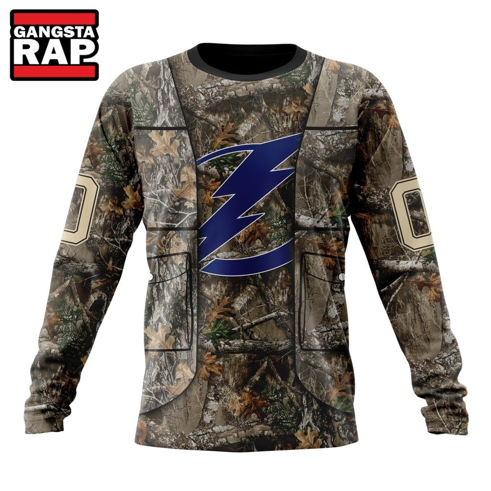NHL Tampa Bay Lightning Specialized Unisex Vest Kits With Realtree Camo Hoodie, T Shirt