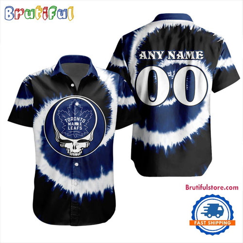 NHL Toronto Maple Leafs Grateful Dead Tie-Dye Hawaiian Design Button Shirt