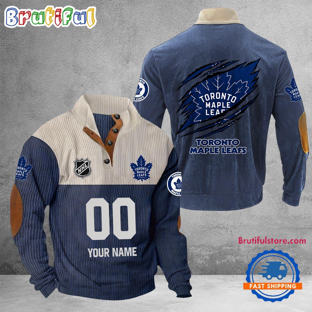 NHL Toronto Maple Leafs Hockey Team Custom Name And Number Buttoned Collar Sweatshirt