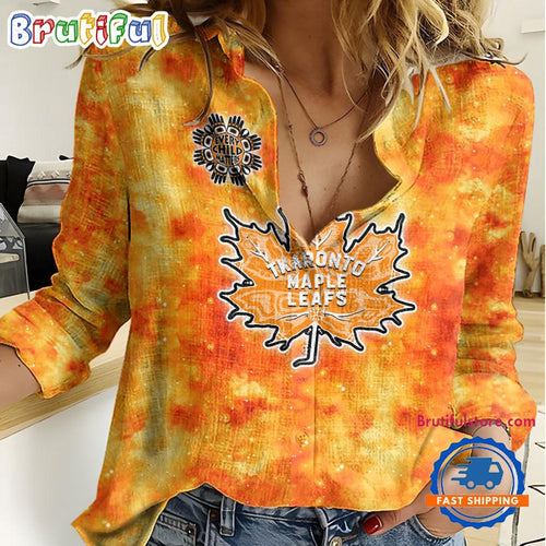 NHL Toronto Maple Leafs Hockey Team Orange Design Women’s Casual Shirt