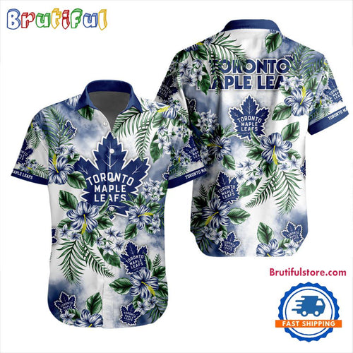 NHL Toronto Maple Leafs Hockey Tropical Flower Hawaiian Design Button Shirt