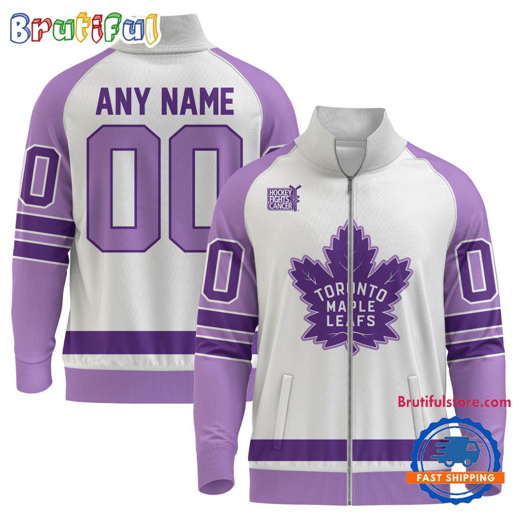 NHL Toronto Maple Leafs Special Hockey Fight Cancer Standing Neck Zipper Jacket