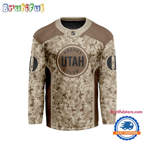 NHL Utah Hockey Club Special Veterans Military Desert Camouflage Design Hockey Jersey