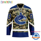 NHL Vancouver Canucks Camo Veterans Custom Hockey Jersey