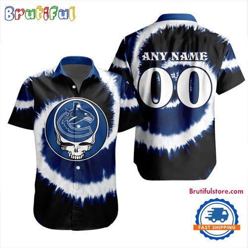 NHL Vancouver Canucks Grateful Dead Tie-Dye Hawaiian Design Button Shirt