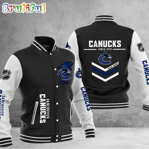 NHL Vancouver Canucks Hockey Team Personalized Varsity Baseball Jacket