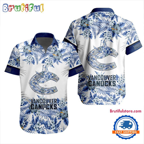 NHL Vancouver Canucks Special Flower Tropical Design Hawaiian Button Shirt
