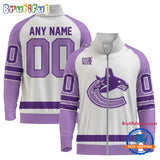 NHL Vancouver Canucks Special Hockey Fight Cancer Standing Neck Zipper Jacket