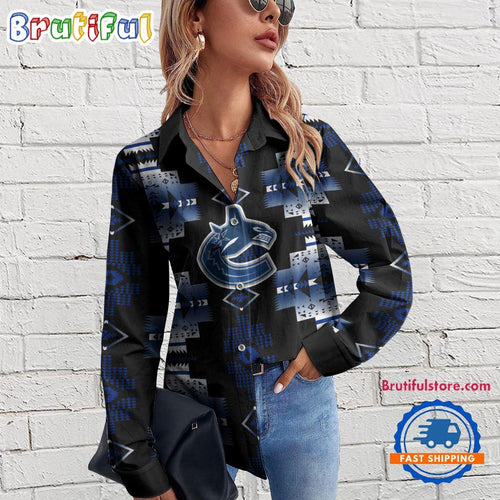 NHL Vancouver Canucks Special Native American Women’s Casual Shirt, Hockey Women’s Casual Shirt