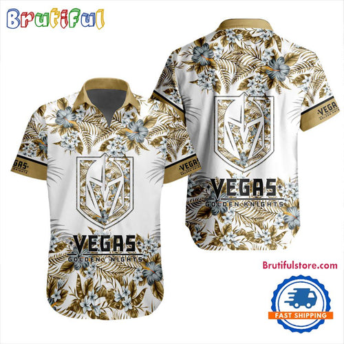 NHL Vegas Golden Knights Special Flower Tropical Design Hawaiian Button Shirt