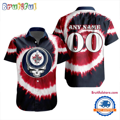 NHL Winnipeg Jets Grateful Dead Tie-Dye Hawaiian Design Button Shirt