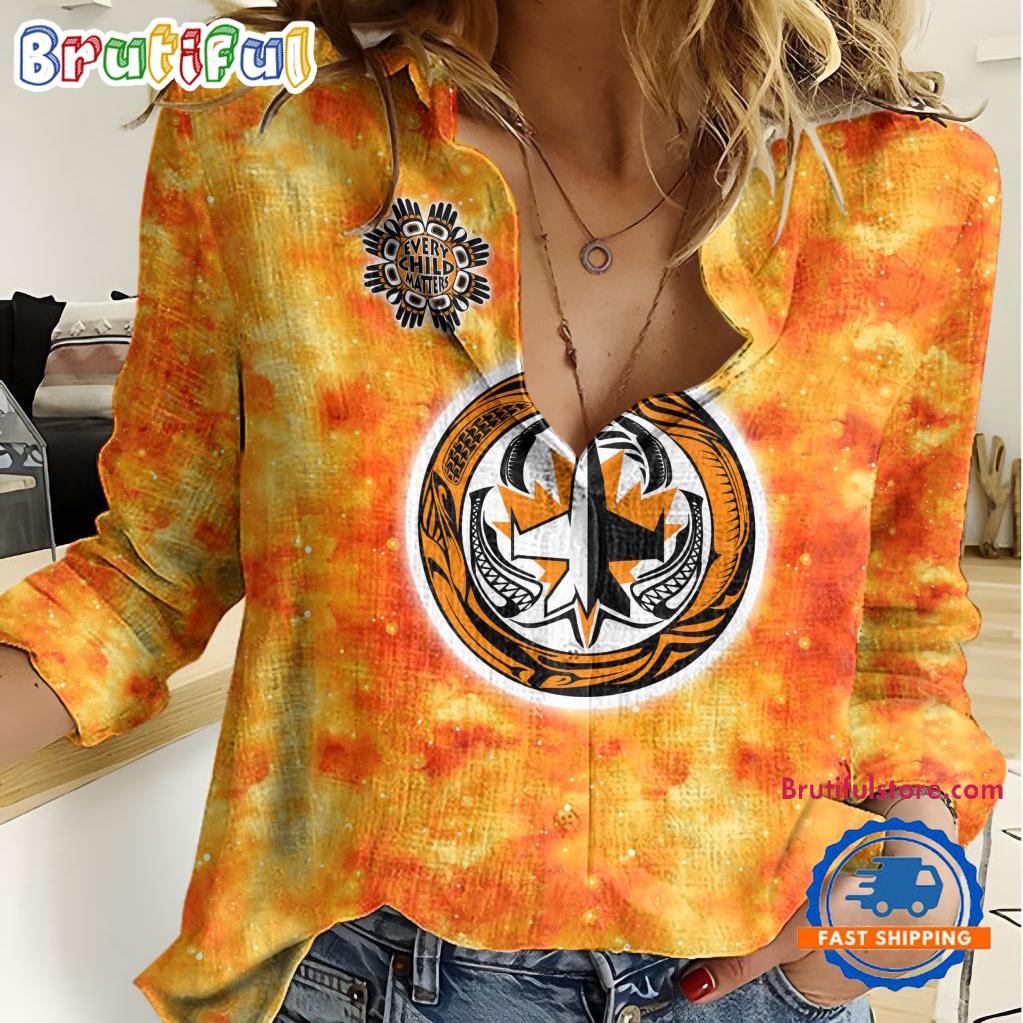 NHL Winnipeg Jets Hockey Team Orange Design Women’s Casual Shirt