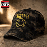Nirvana Nevermind Smiley Vintage Camo Grunge Rock Classic Cap, Trendy Music Baseball Cap
