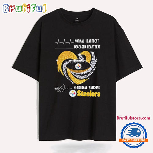 Normal Heartbeat Deceased Heartbeat Watching Pittsburgh Steelers Heart Diamond T Shirt