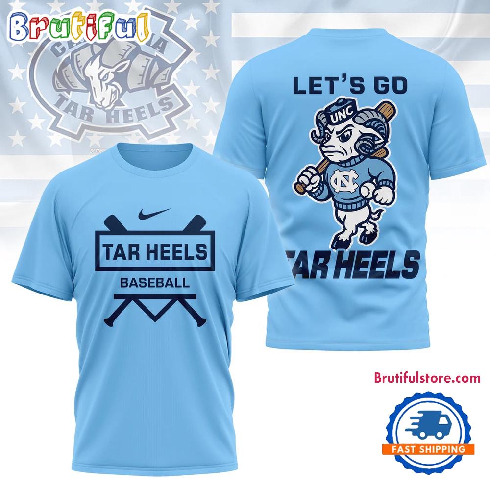 North Carolina Tar Heels Mascot Let’s Go Baseball 2025 3D Shirt