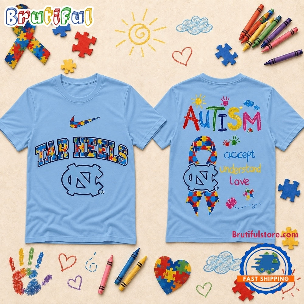 North Carolina Tar Heels NCAA Autism Awareness Puzzle Ribbon T Shirt