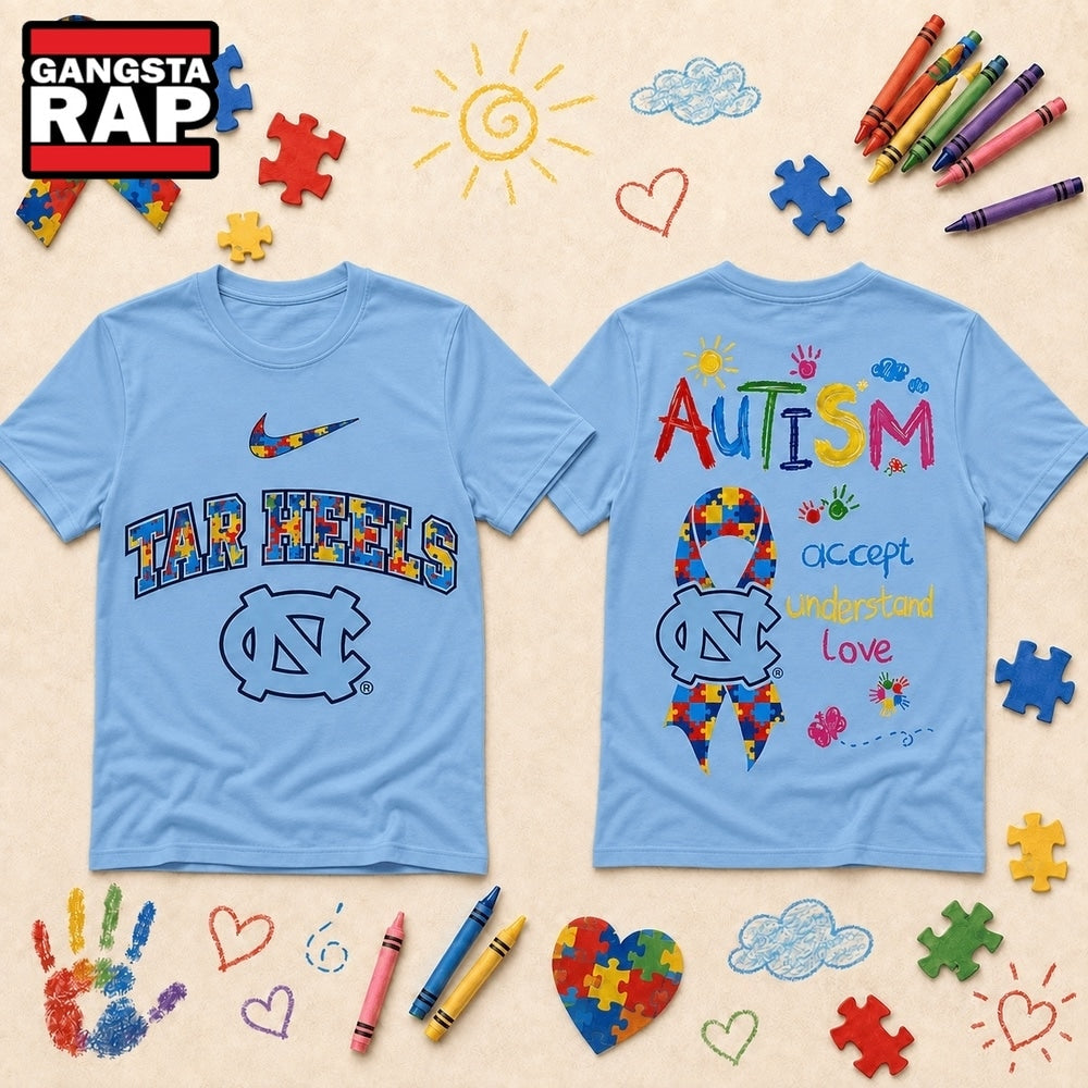 North Carolina Tar Heels NCAA Autism Awareness Puzzle Ribbon Hoodie T-Shirt