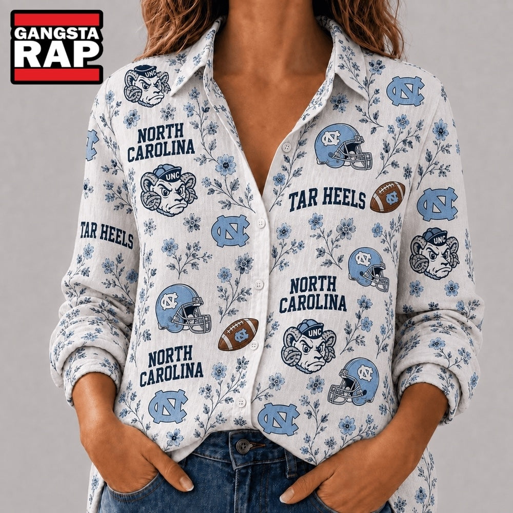 North Carolina Tar Heels NCAA College Spirit Blossoms Women Casual Shirt