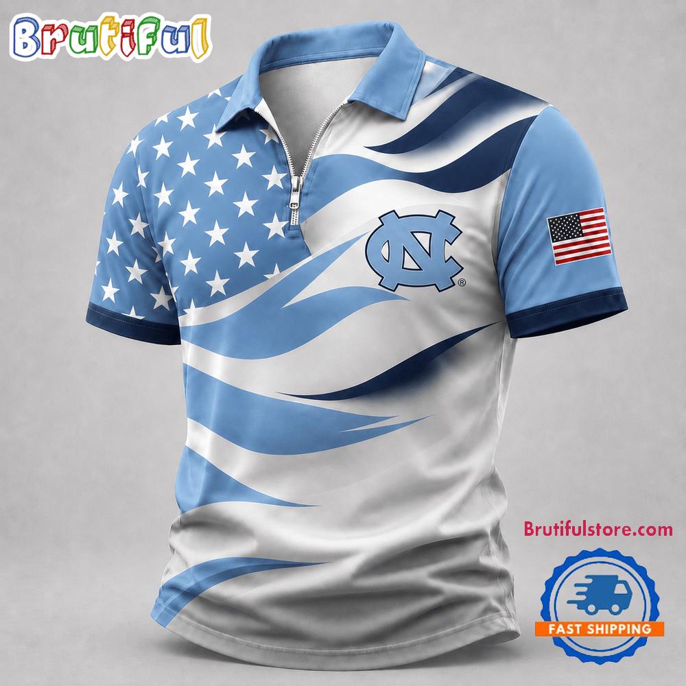 North Carolina Tar Heels NCAA Freedom Wave Zipper Polo Shirt